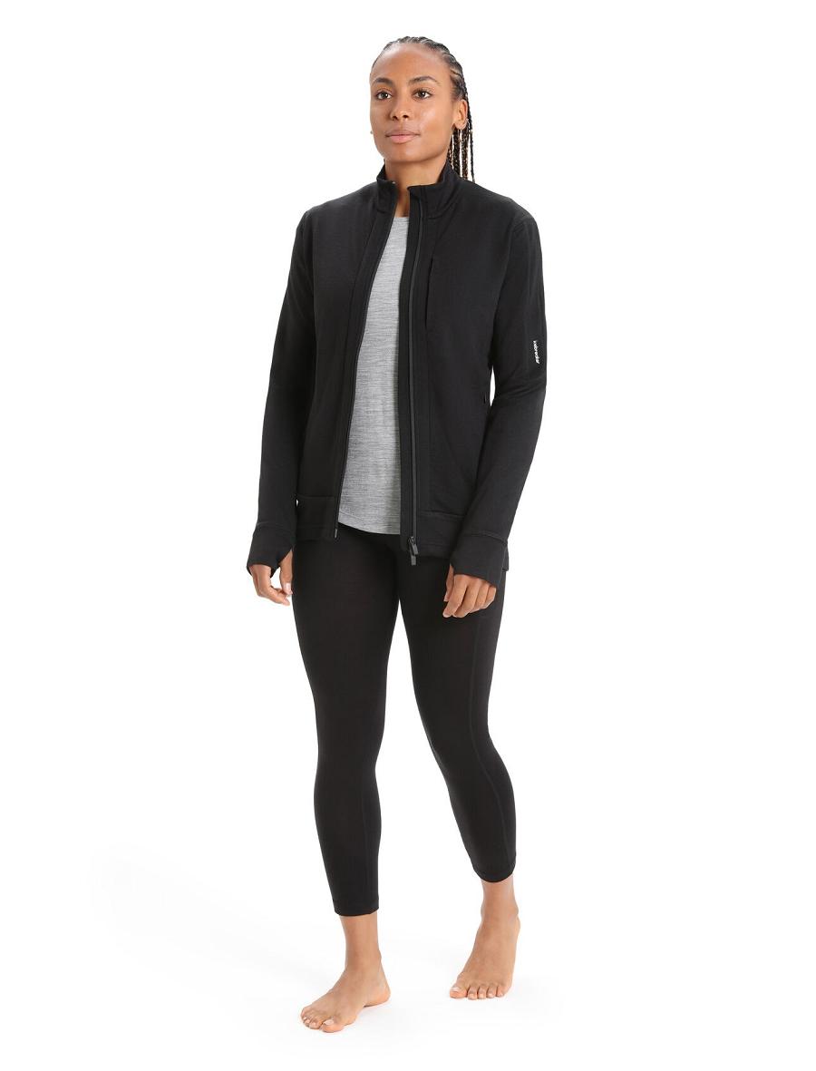 Sweat À Capuche Icebreaker Merino Quantum III Long Sleeve Zip Femme Noir | FR 1681NWYB